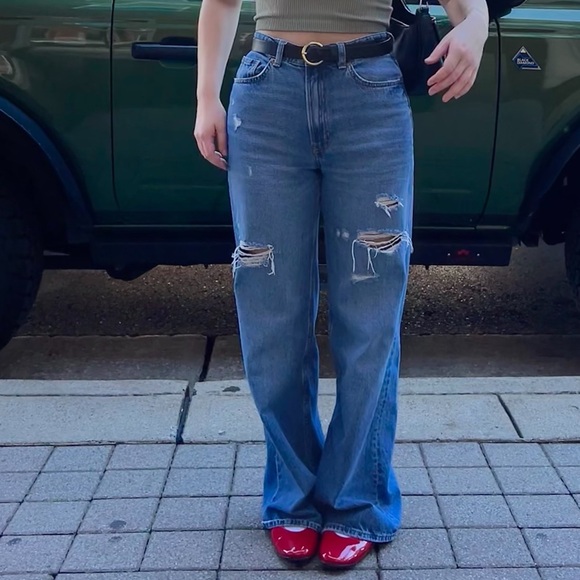 H&M Blue Distressed Wide Leg Jeans - Picture 15 of 16